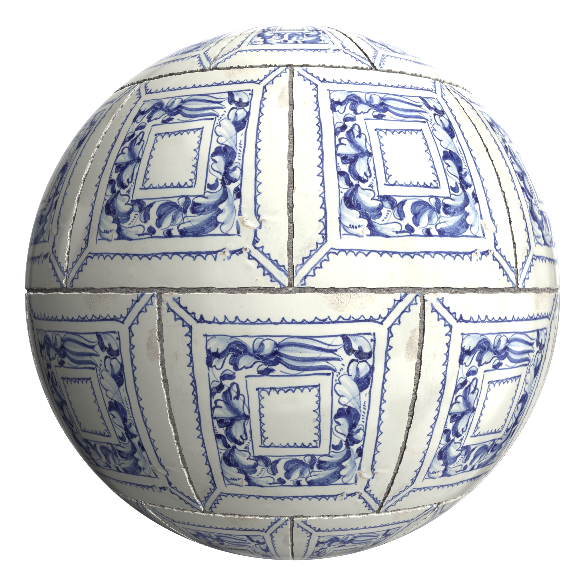 3D sphere preview of Blue Majolica Tile, Stretcher seamless texture