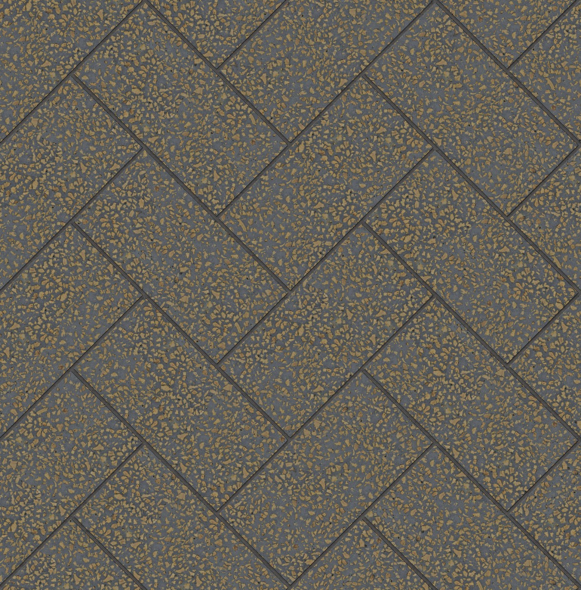 A seamless terrazzo texture with corcrete black units arranged in a Herringbone pattern