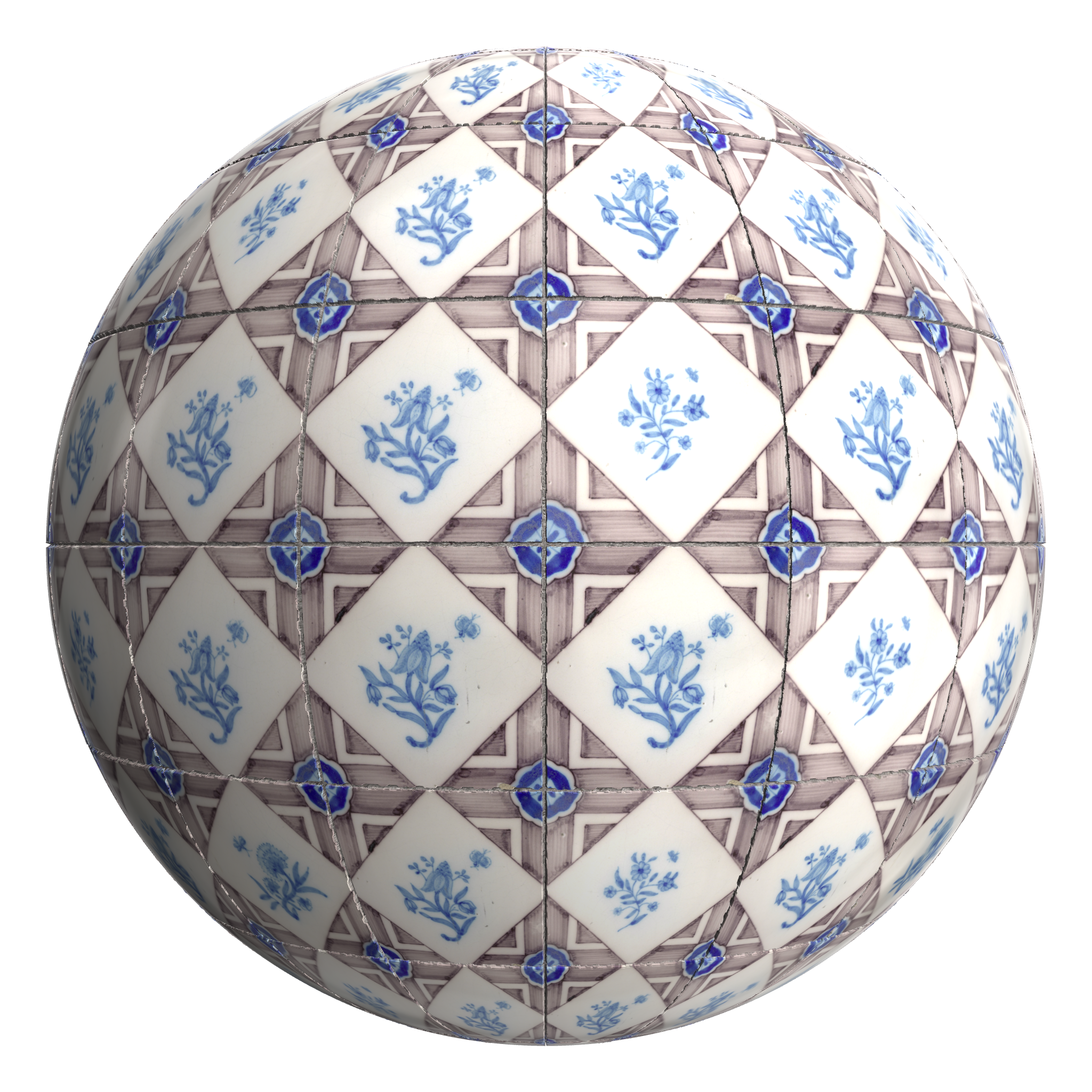 3D sphere preview of Majolica Flower Tile, Stack seamless texture