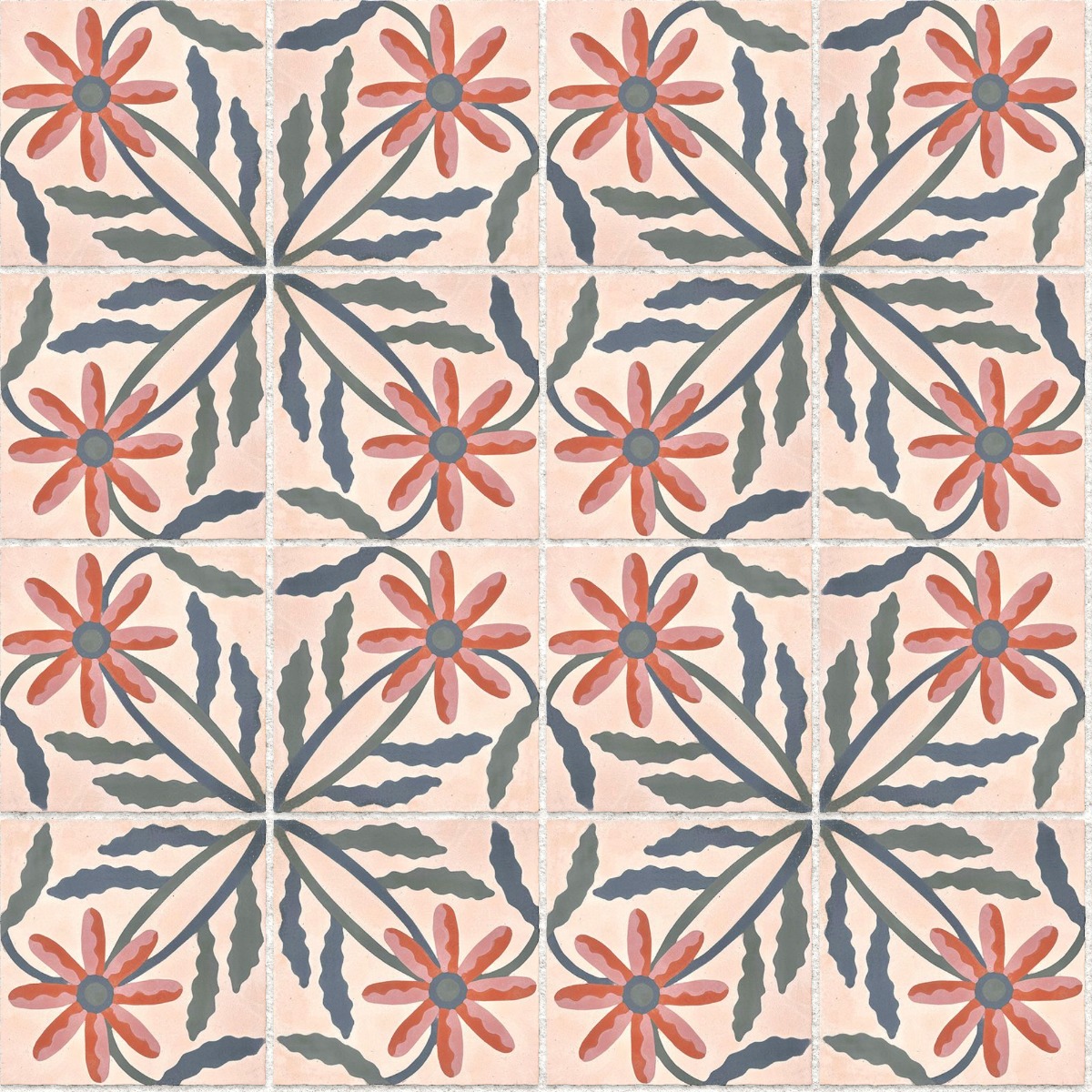 A seamless tile texture with montauk daisy / “cedar" tiles arranged in a Stack pattern