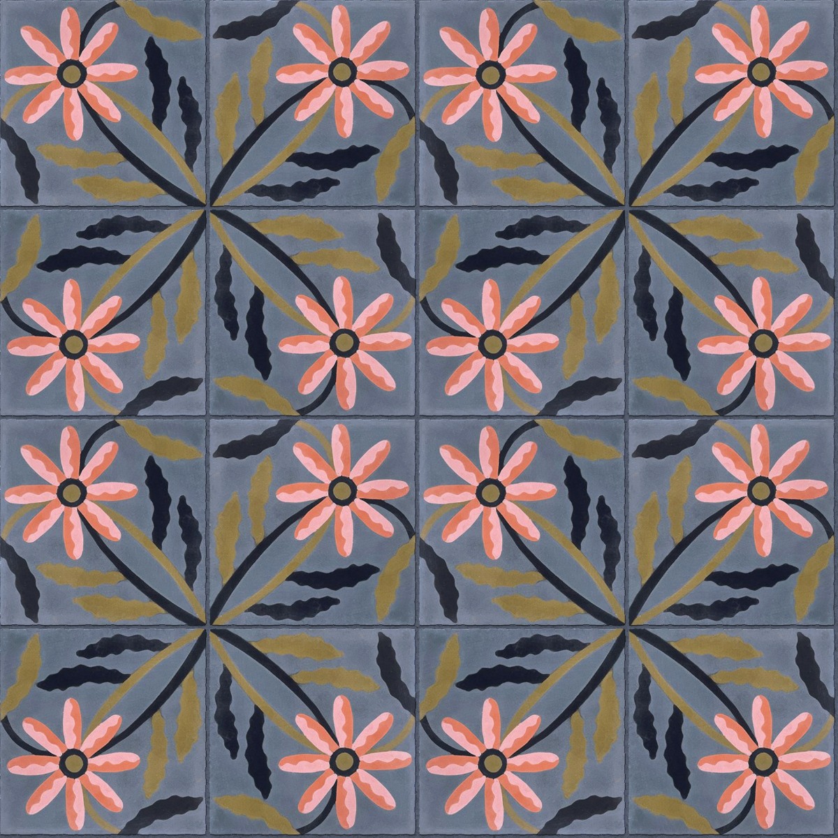 A seamless tile texture with montauk daisy / “lighthouse" tiles arranged in a Stack pattern