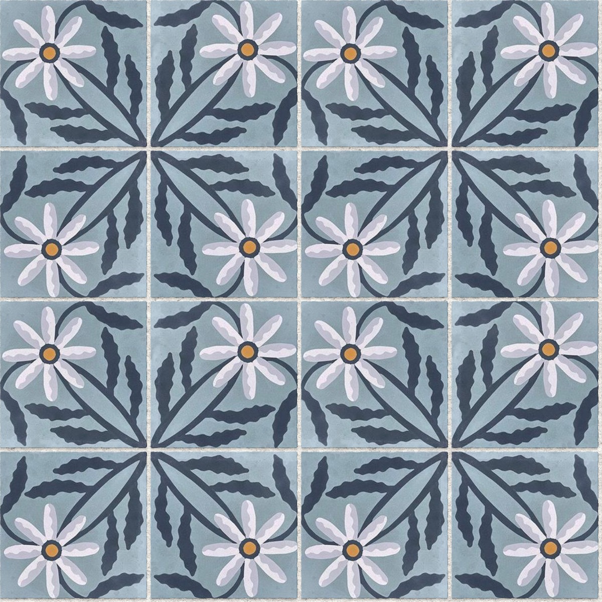 A seamless tile texture with montauk daisy / “saltwater" tiles arranged in a Stack pattern