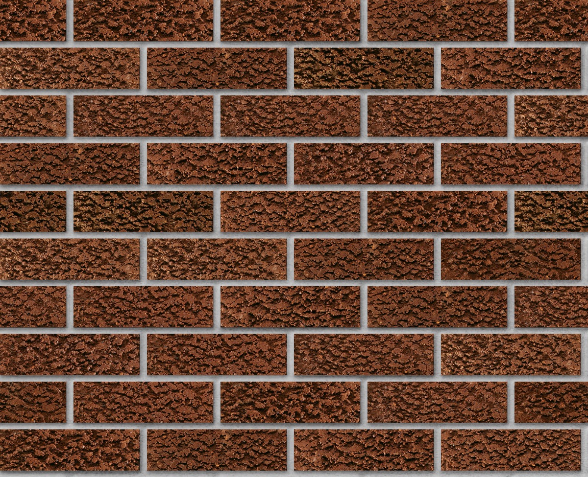 A seamless brick texture with medium ironspot #77 matt facebrick modular units arranged in a Stretcher pattern