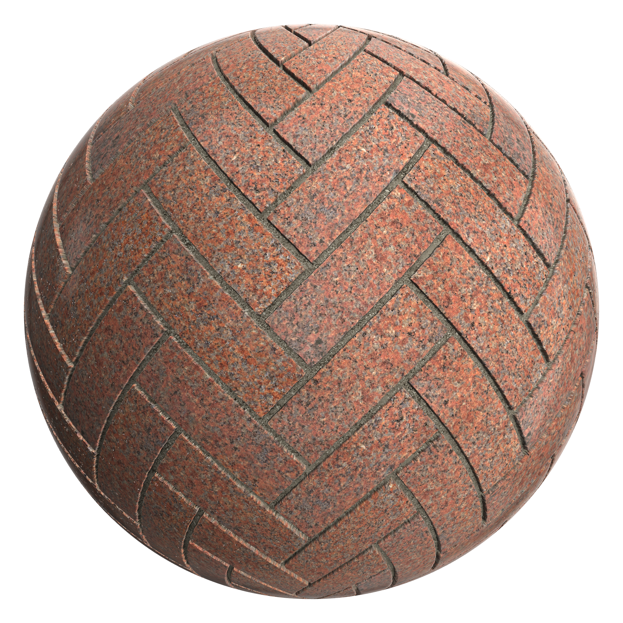 3D sphere preview of Red Granite, Herringbone seamless texture