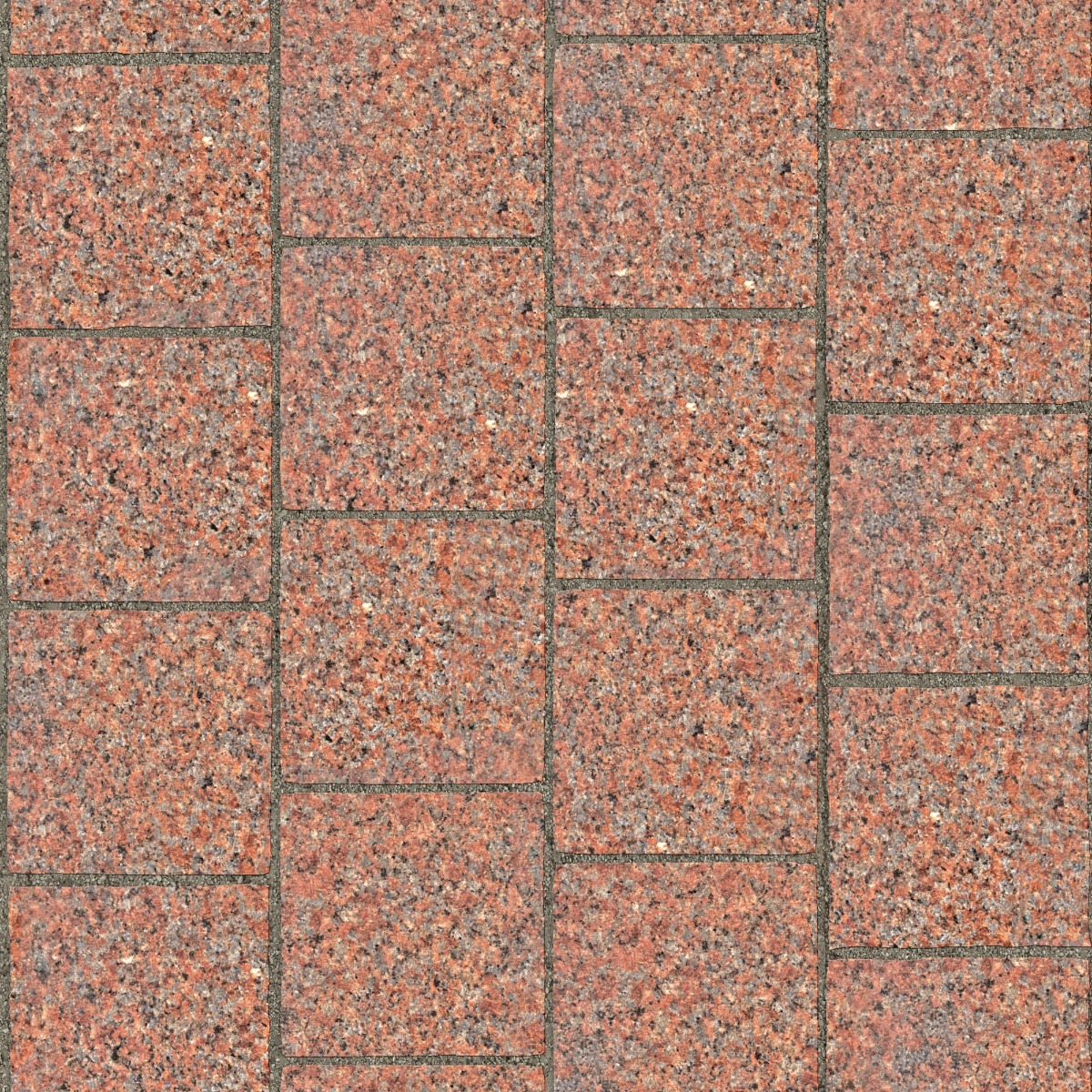 A seamless stone texture with red granite blocks arranged in a Staggered pattern