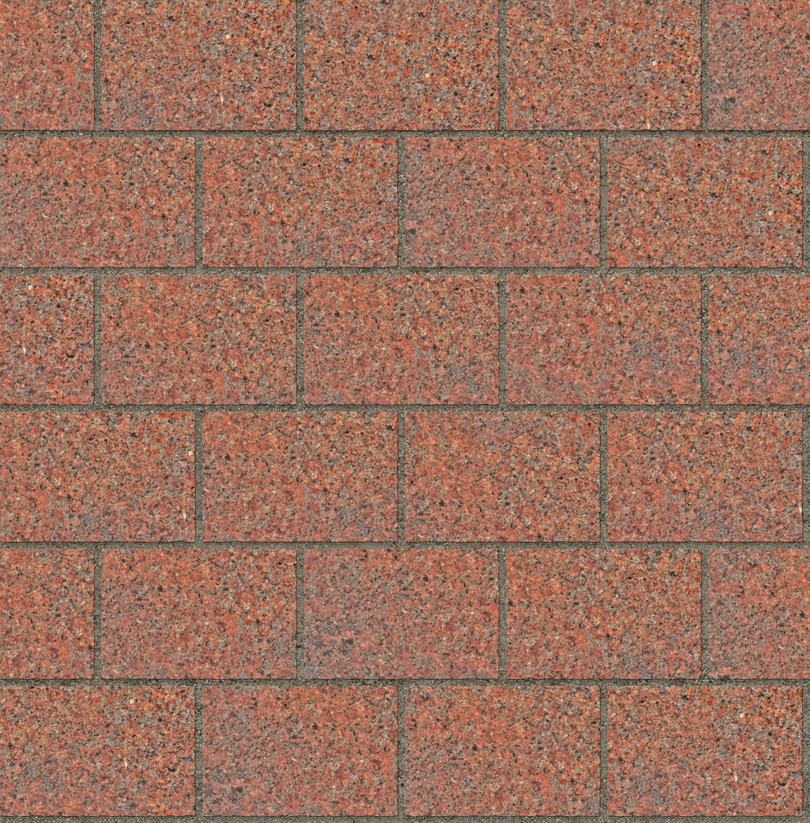 A seamless stone texture with red granite blocks arranged in a Stretcher pattern