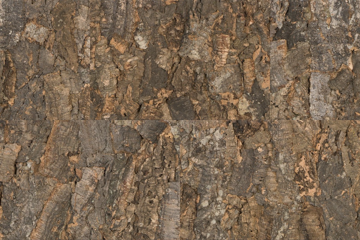 A seamless surfaces texture with rusticork - bark units arranged in a Stretcher pattern