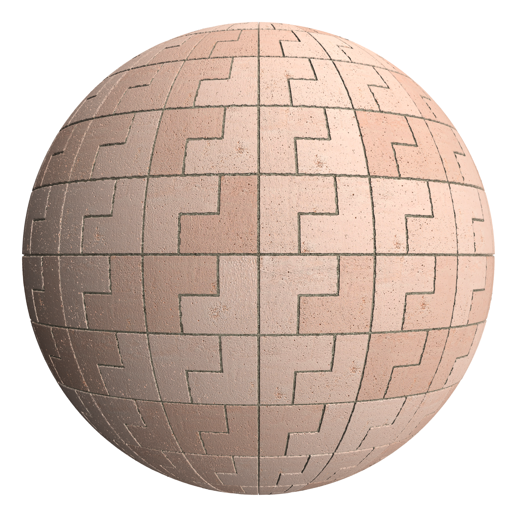 3D sphere preview of Terracotta, Interlocking Rectangle Pavers seamless texture