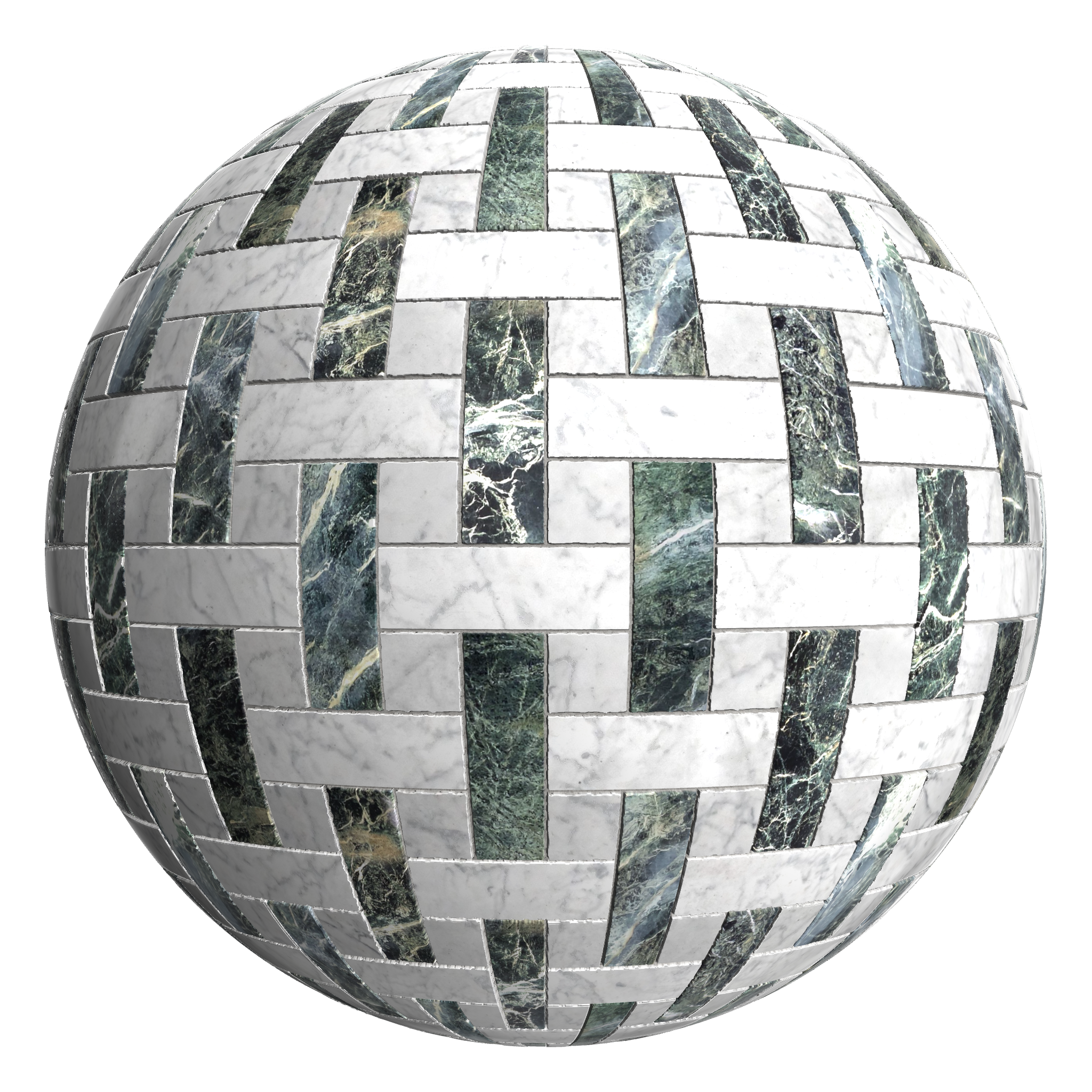 3D sphere preview of White Marble, Basketweave seamless texture