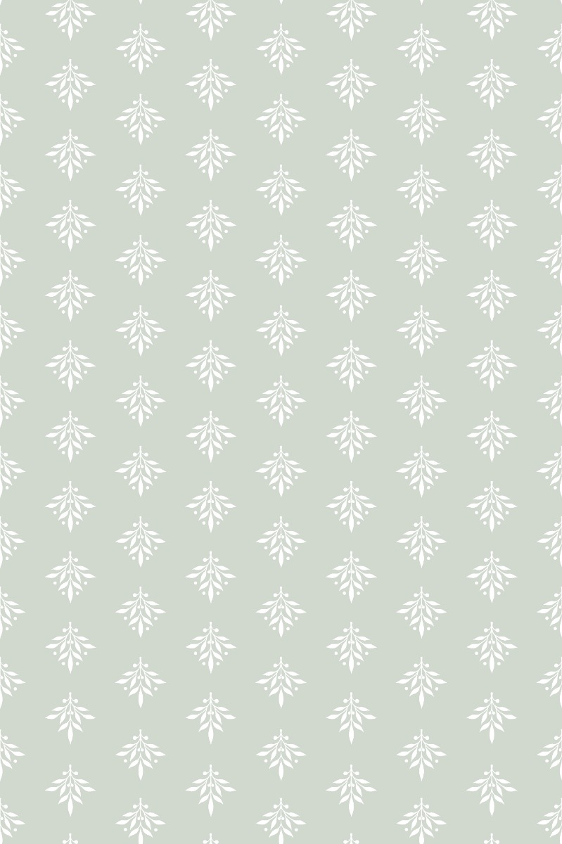 A seamless wallpaper texture with botanical ornament wallpaper units arranged in a Stack pattern