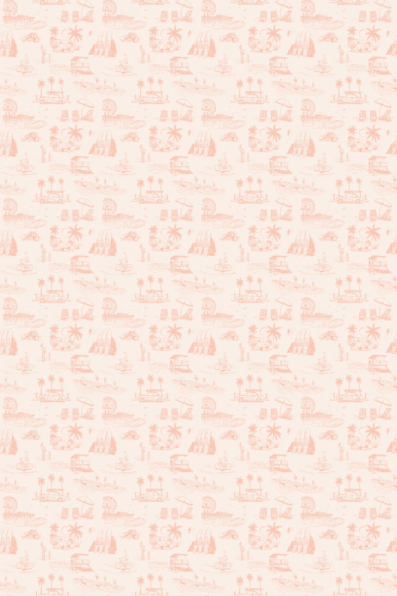 A seamless wallpaper texture with retro surf beach wallpaper units arranged in a Stack pattern