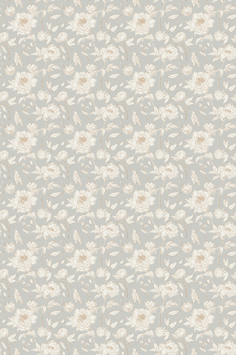 A seamless wallpaper texture with sketched peonies wallpaper units arranged in a Stack pattern