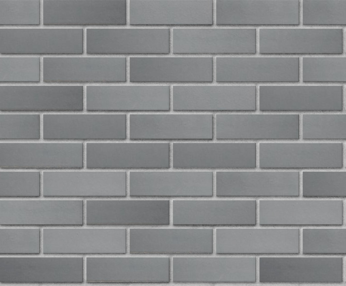 A seamless brick texture with sn-4 gray glazed thinbrick modular units arranged in a Stretcher pattern