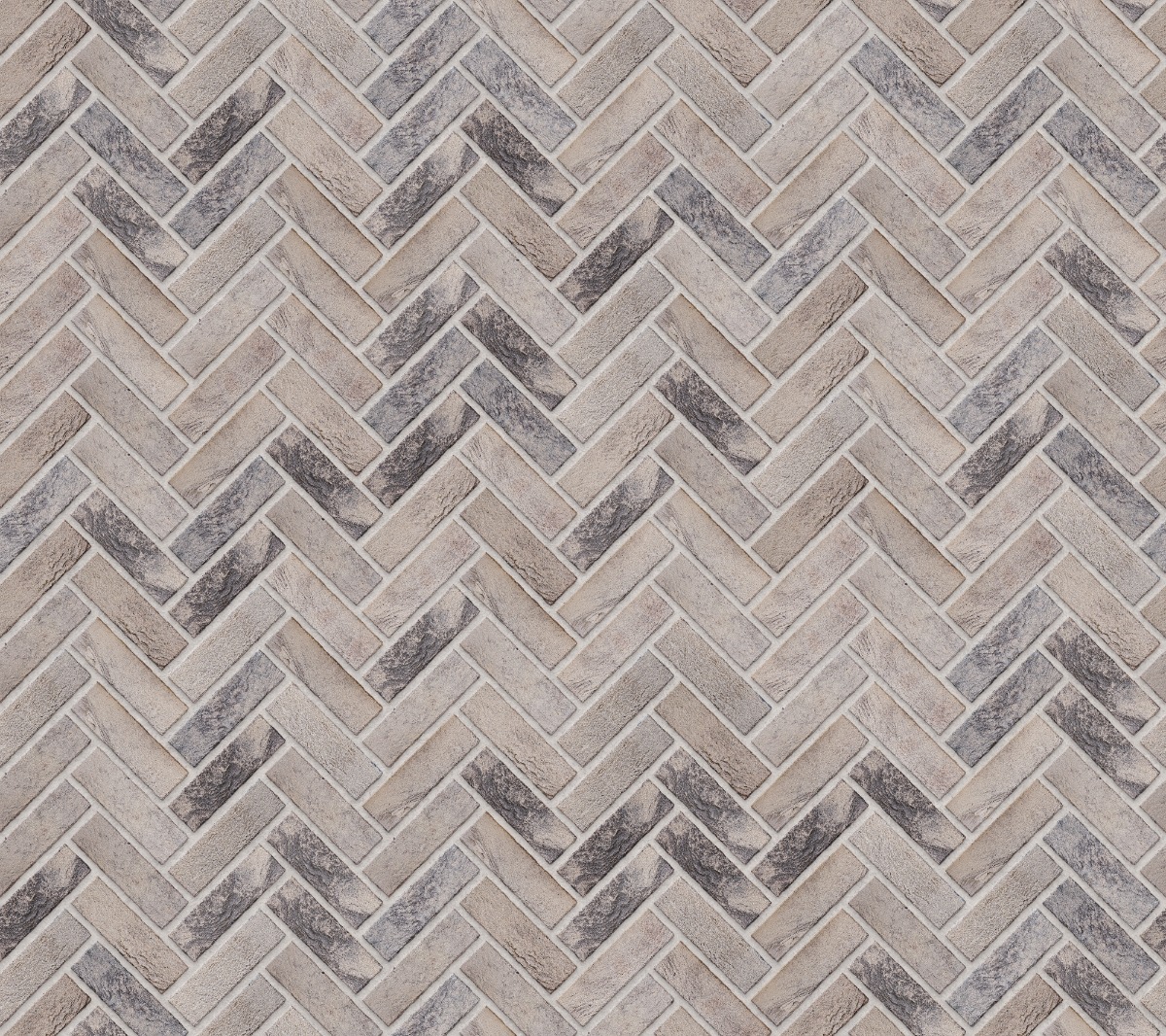 A seamless brick texture with beige brick units arranged in a Herringbone pattern
