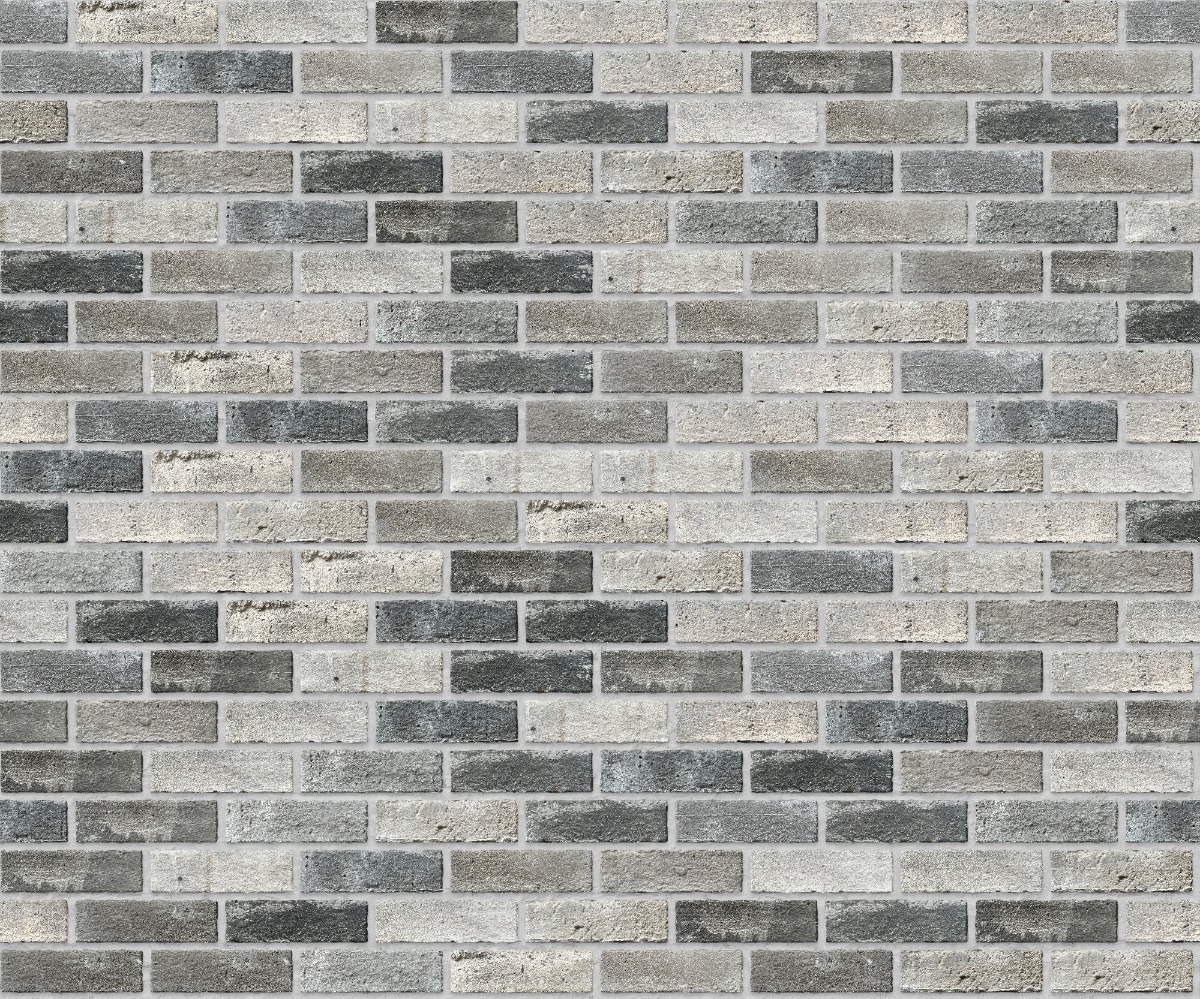A seamless brick texture with smoky brick units arranged in a Stretcher pattern