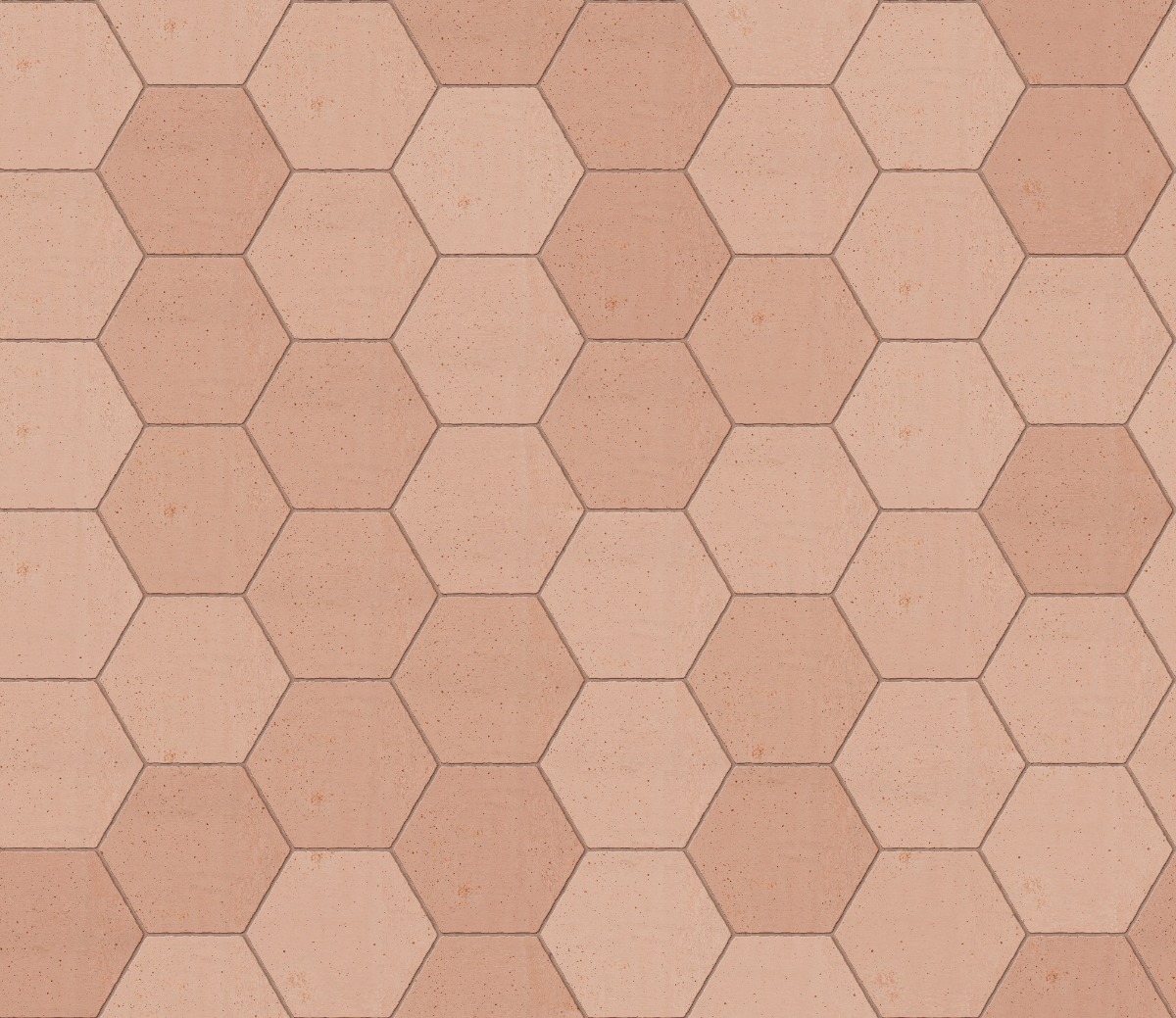 A seamless tile texture with terracotta tiles arranged in a Hexagonal pattern