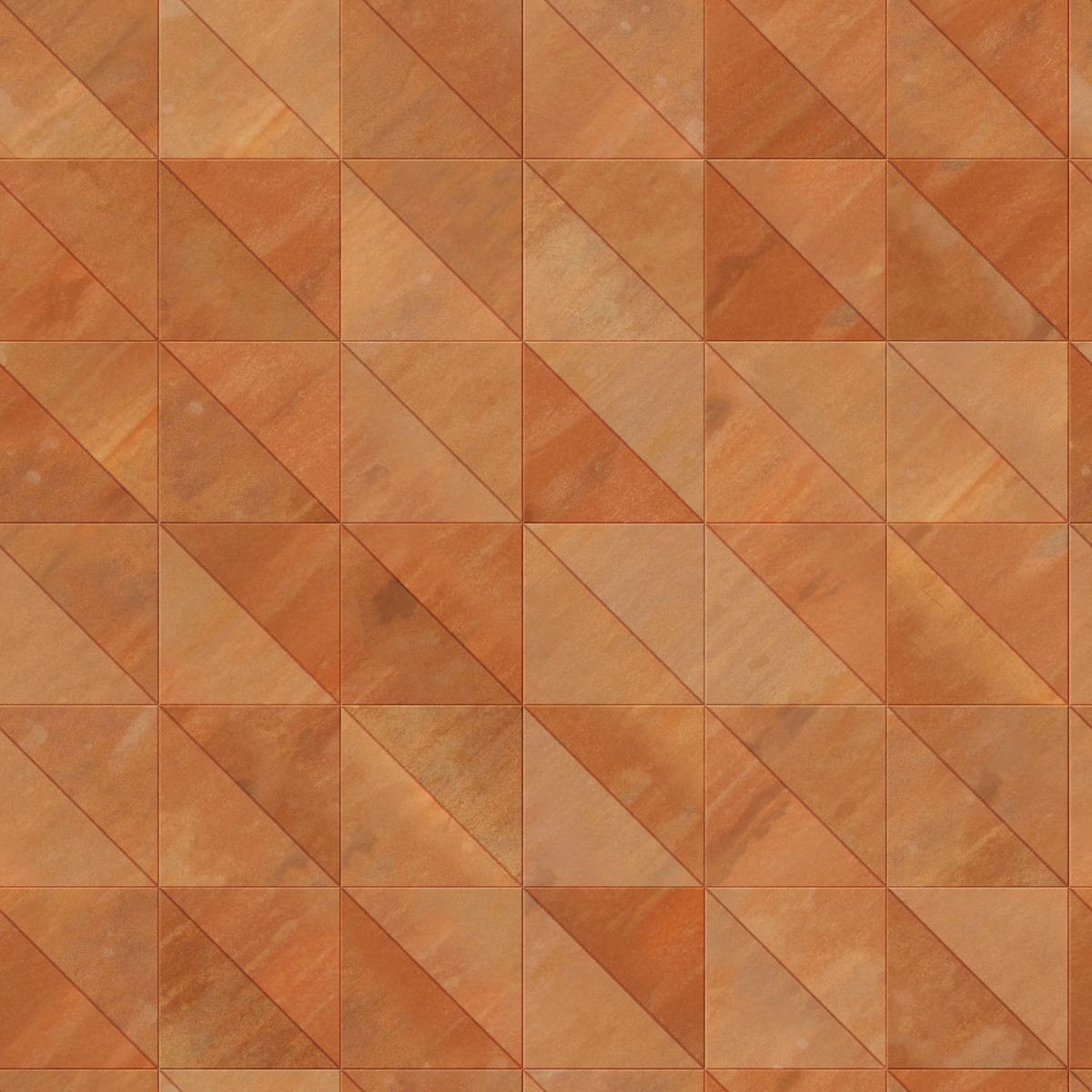 A seamless metal texture with corten steel a sheets arranged in a Triangle pattern