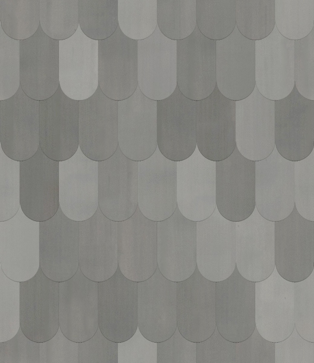 A seamless metal texture with zinc sheets arranged in a Fishscale pattern
