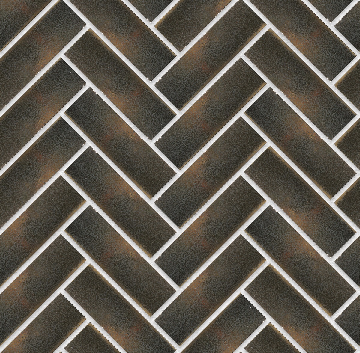 A seamless brick texture with eco-glazed brick slips - weathered bronze units arranged in a Herringbone pattern