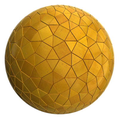 3D sphere preview of Mustard Crazed Tile, Triangle Square Mosaic seamless texture