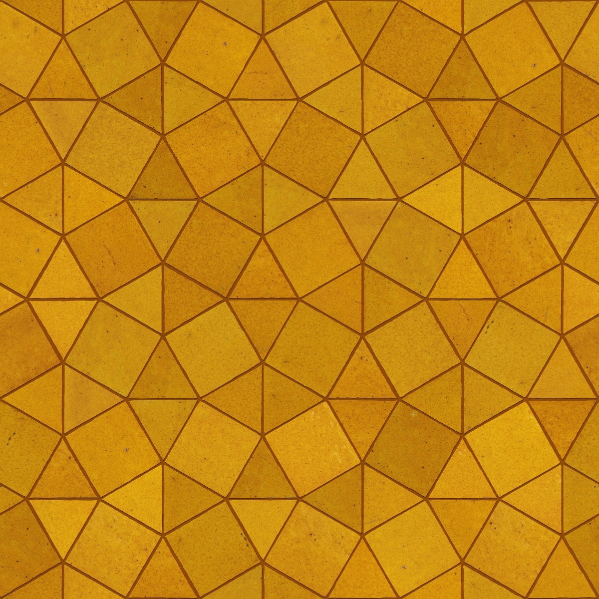 A seamless tile texture with mustard crazed tile tiles arranged in a Triangle Square Mosaic pattern