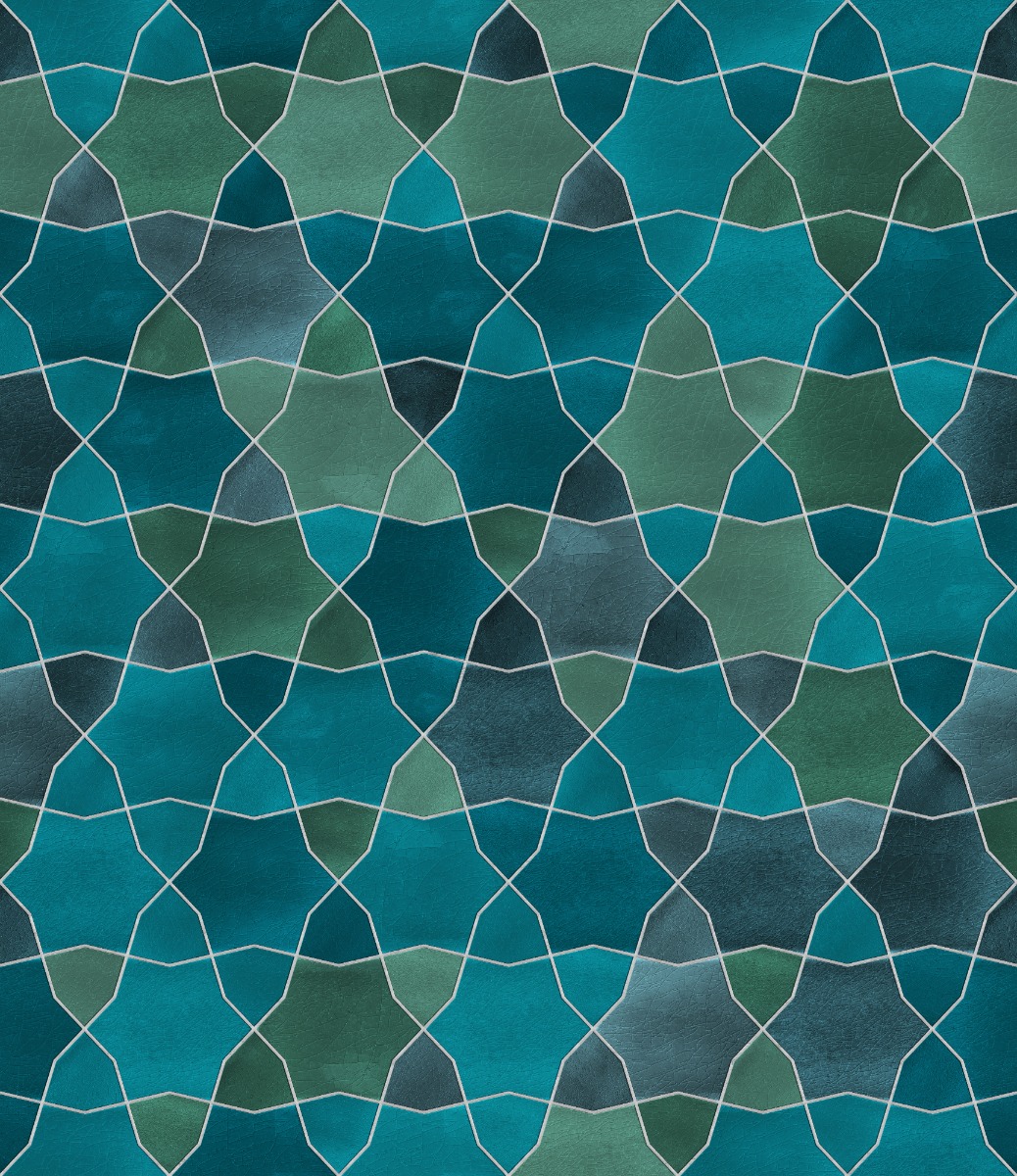 A seamless tile texture with victorian glazed tiles arranged in a 6 Point Star Mosaic pattern