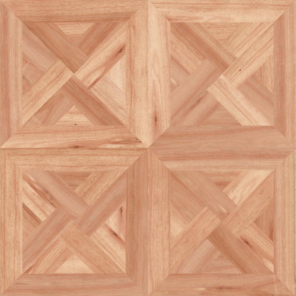 A seamless wood texture with eucalyptus boards arranged in a Cross Versailles pattern