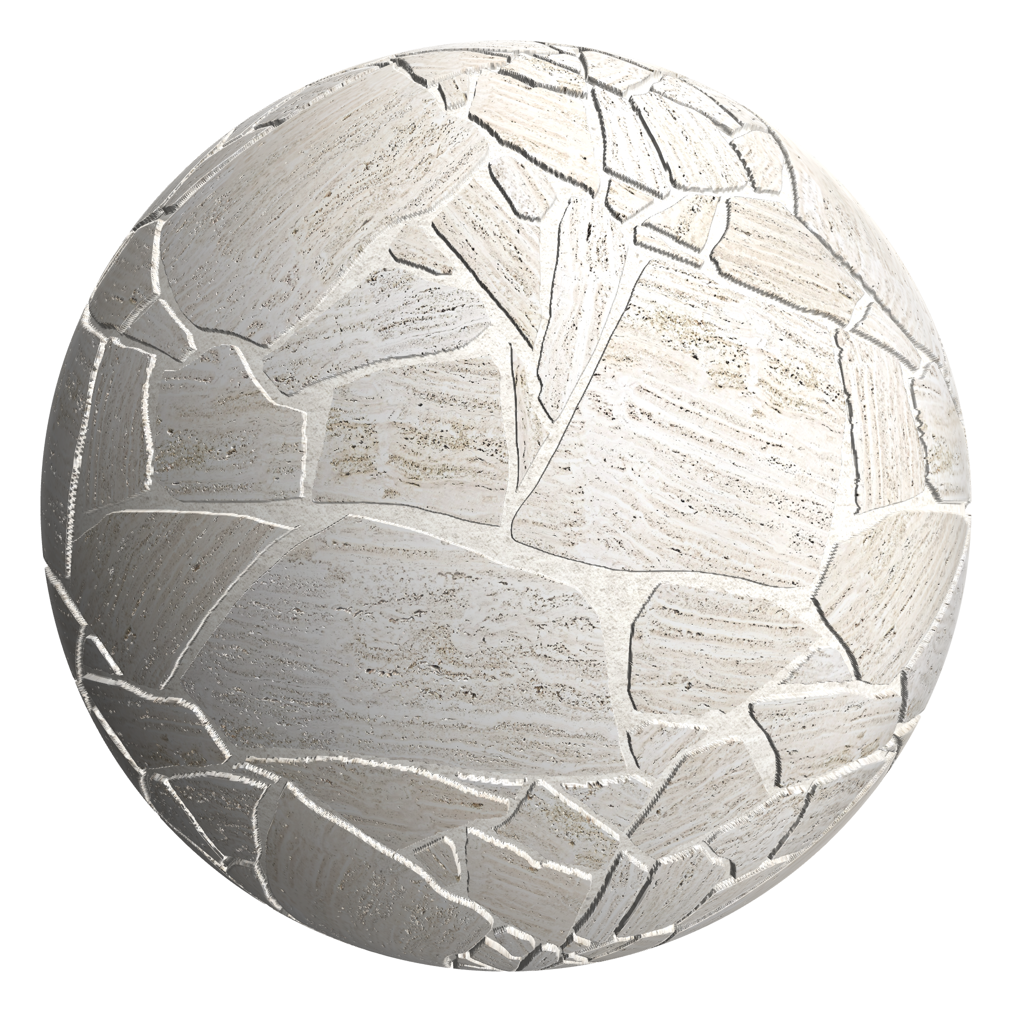 3D sphere preview of Travertine, Crazy Paving seamless texture
