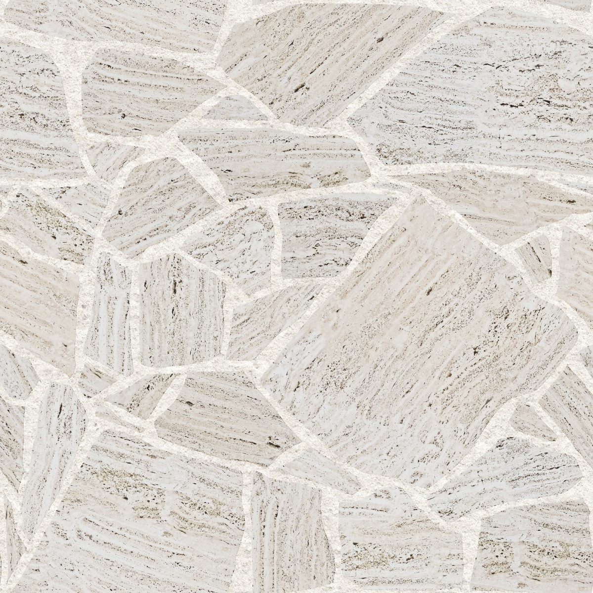 A seamless stone texture with travertine blocks arranged in a Crazy Paving pattern