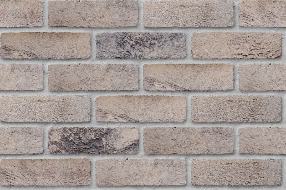 A seamless brick texture with beige brick units arranged in a Stretcher pattern