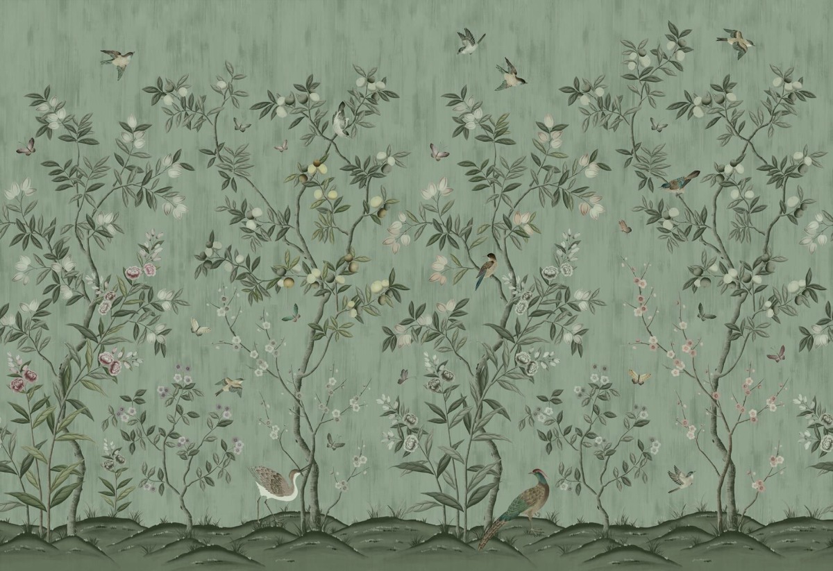 A seamless wallpaper texture with chinoiserie chic, jade units arranged in a None pattern