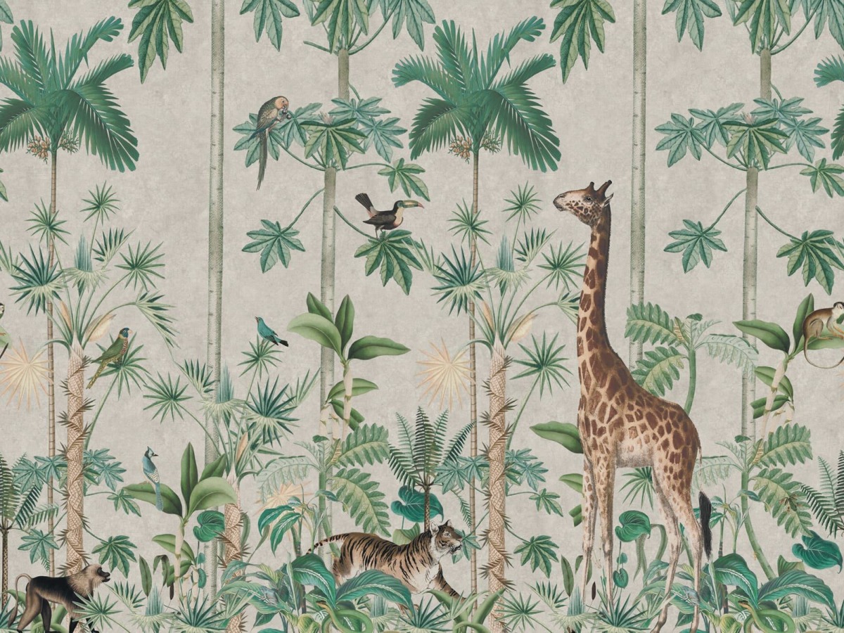 A seamless wallpaper texture with giraffes stroll units arranged in a None pattern