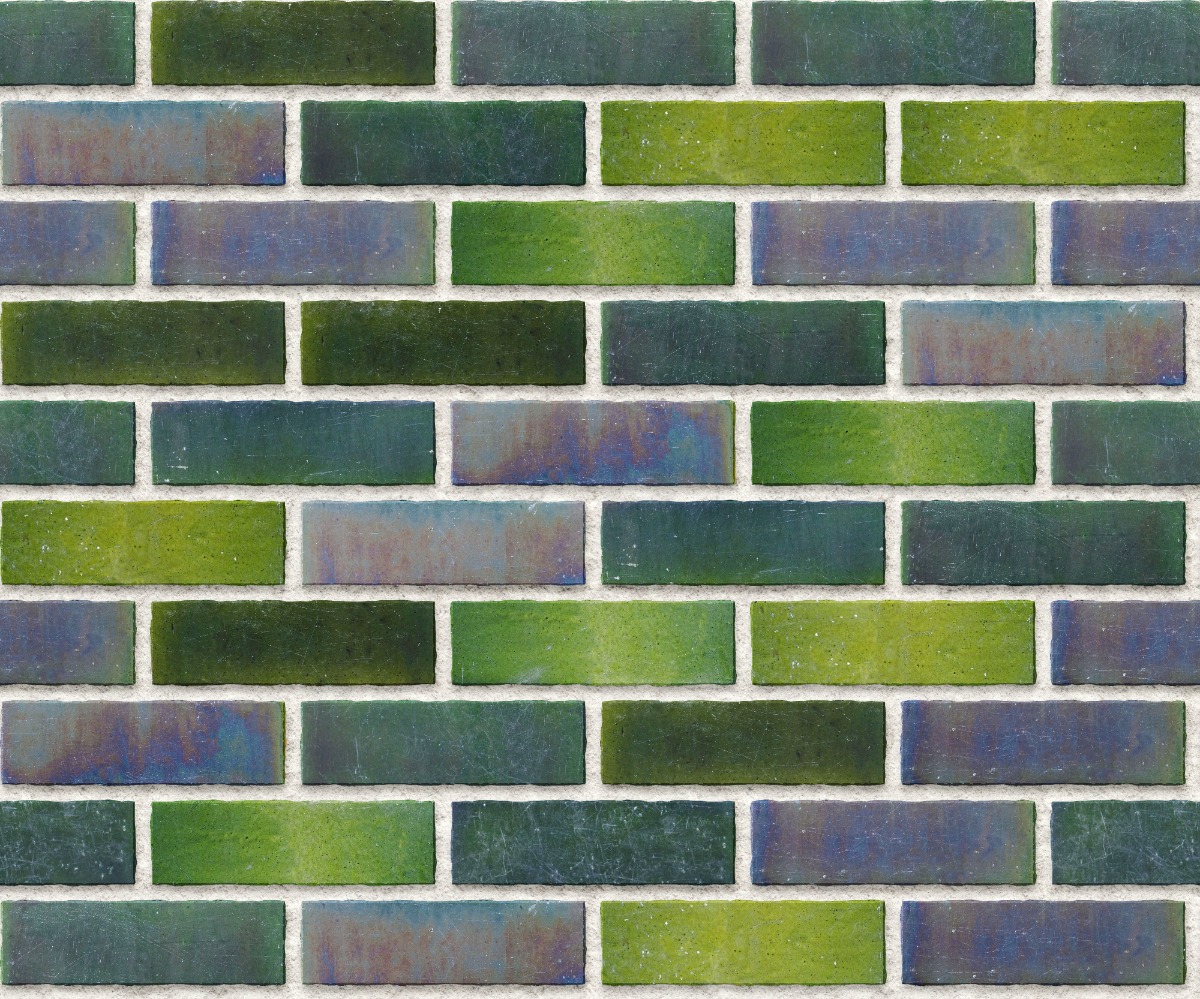 A seamless tile texture with peacock glazed tiles tiles arranged in a Stretcher pattern