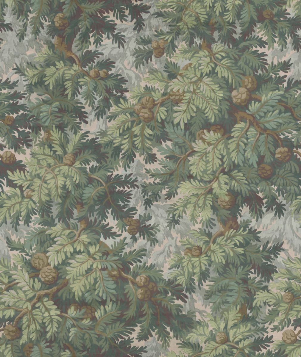 A seamless wallpaper texture with spruce forest, green units arranged in a None pattern