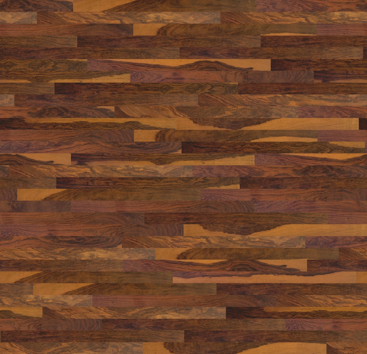 A seamless wood texture with bocote boards arranged in a Staggered pattern