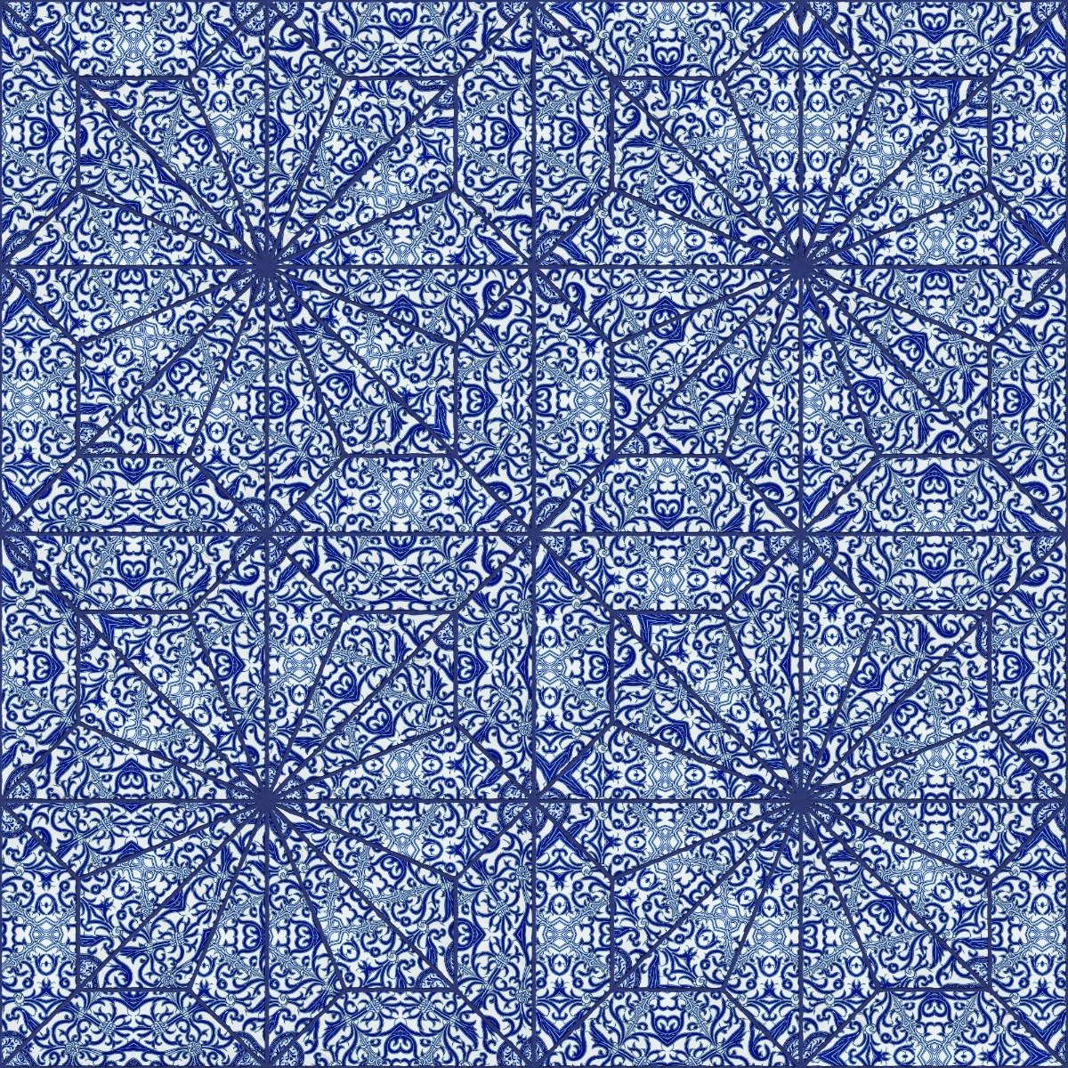 A seamless tile texture with ornate tile tiles arranged in a Diamond Continuous Versailles pattern