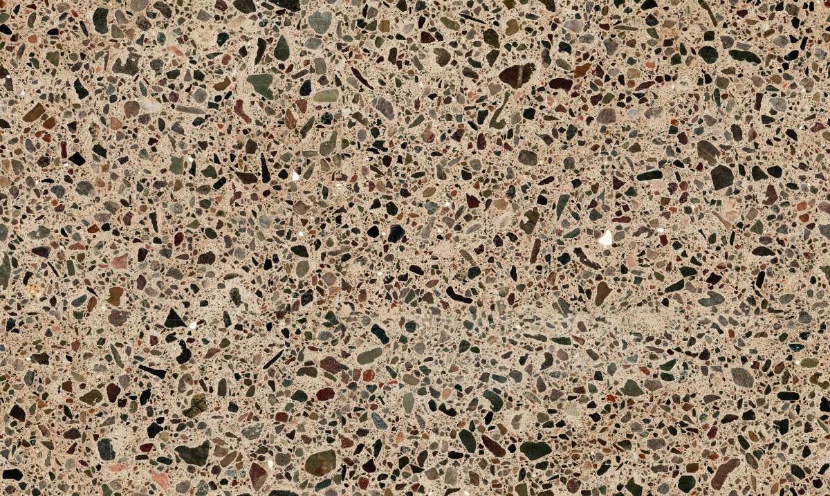 A seamless terrazzo texture with skye terrazzo units arranged in a None pattern