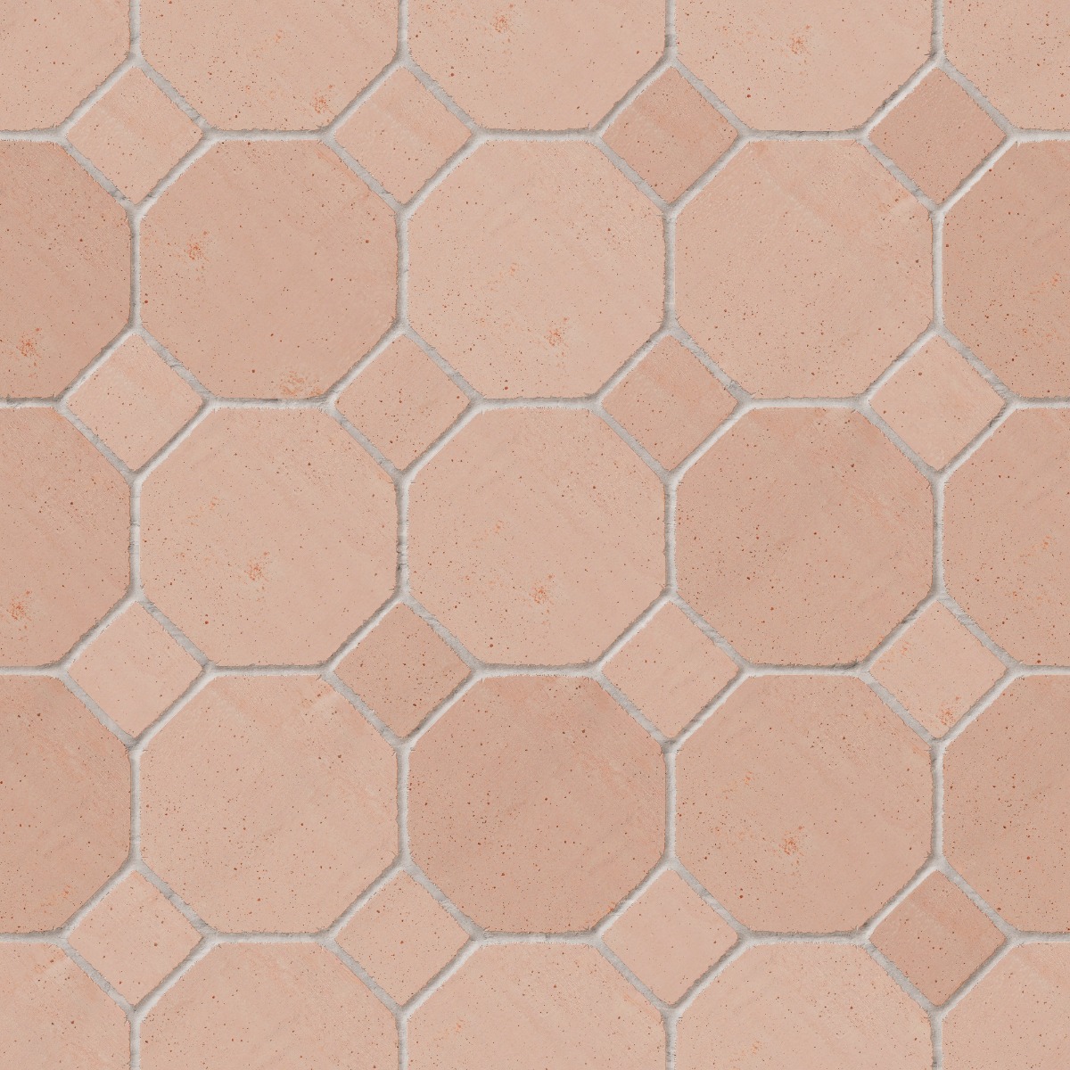 A seamless tile texture with terracotta tiles arranged in a Octagon Square pattern