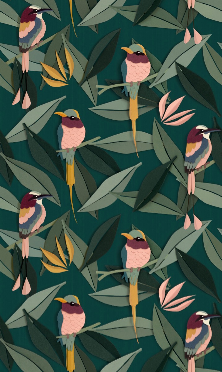 A seamless wallpaper texture with birds wallpaper, green units arranged in a None pattern