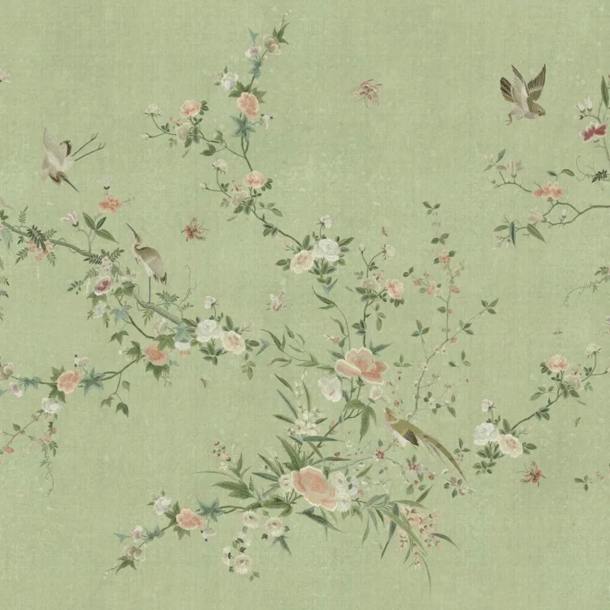 A seamless wallpaper texture with bloom, green units arranged in a None pattern