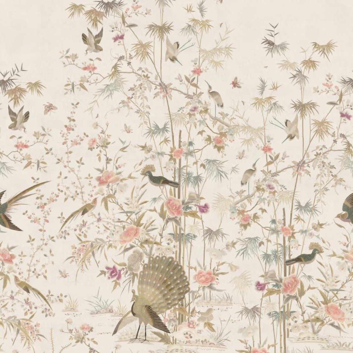 A seamless wallpaper texture with chinoiserie garden, eggshell units arranged in a None pattern