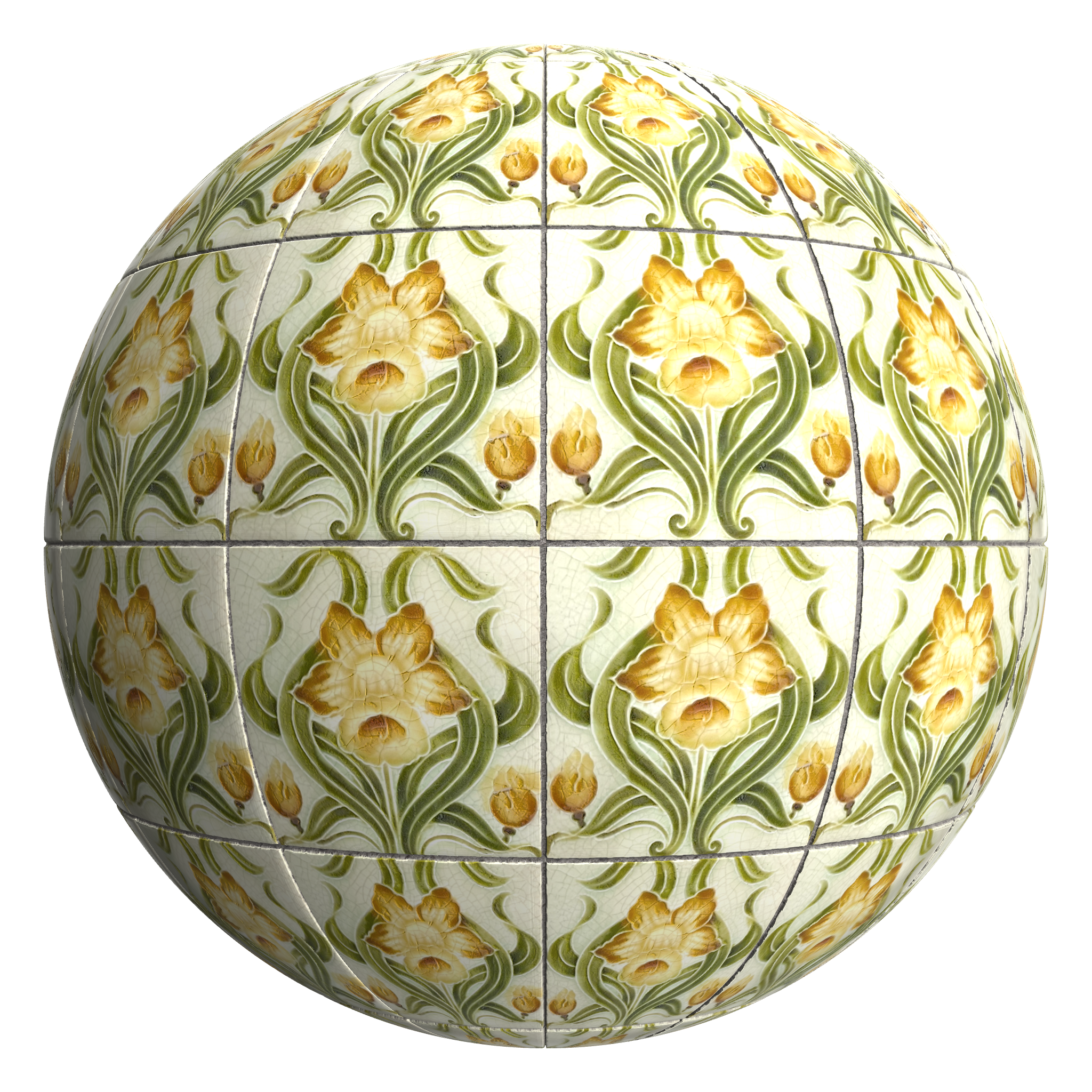 3D sphere preview of Daffodil Tile, Stack seamless texture