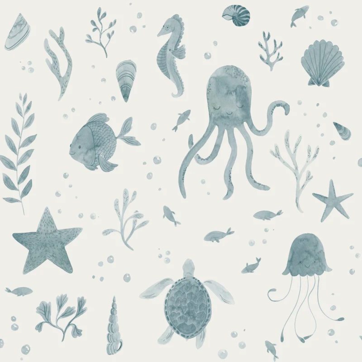 A seamless wallpaper texture with della, ocean blue units arranged in a None pattern