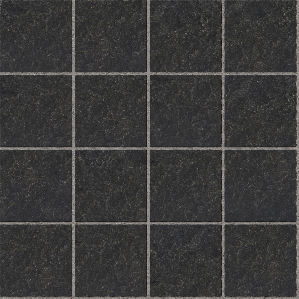 A seamless stone texture with flamed crystal black granite blocks arranged in a Stack pattern