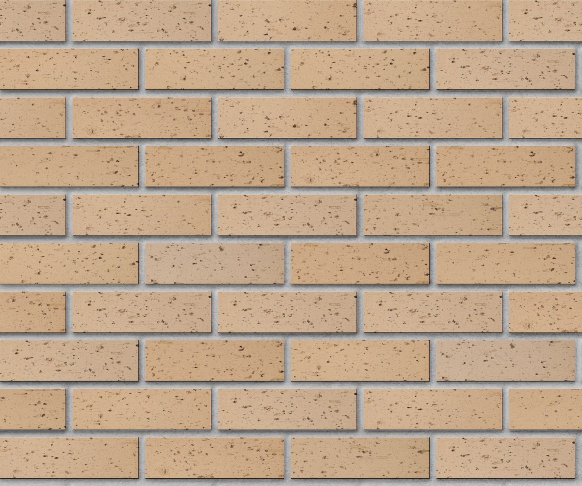 A seamless brick texture with golden buff velour thin brick modular units arranged in a Stretcher pattern