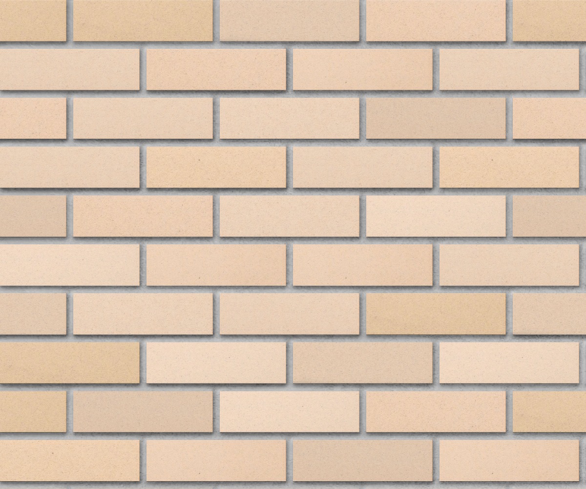 A seamless brick texture with ivory blend smooth thin brick modular units arranged in a Stretcher pattern