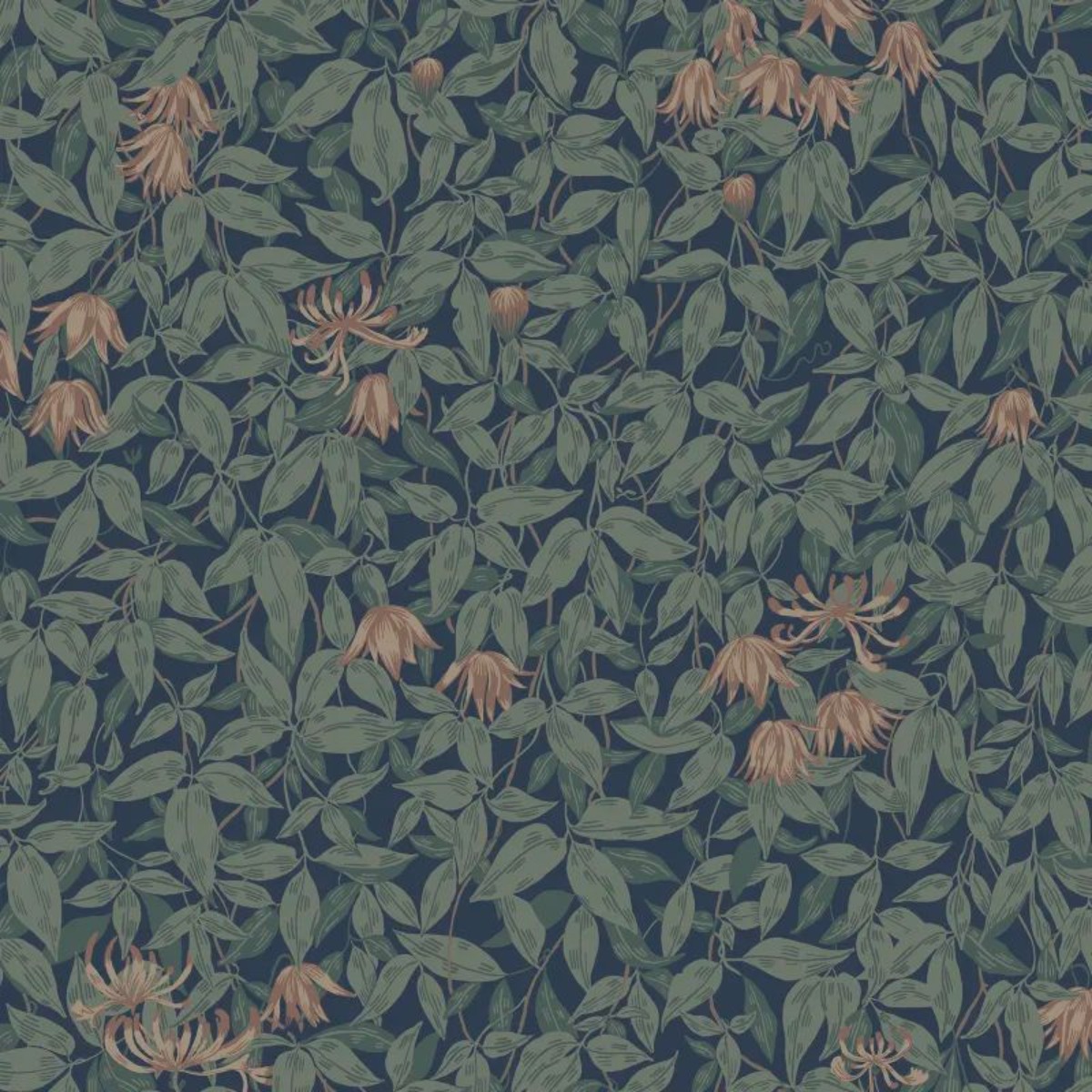 A seamless wallpaper texture with linnea, midnight blue units arranged in a None pattern