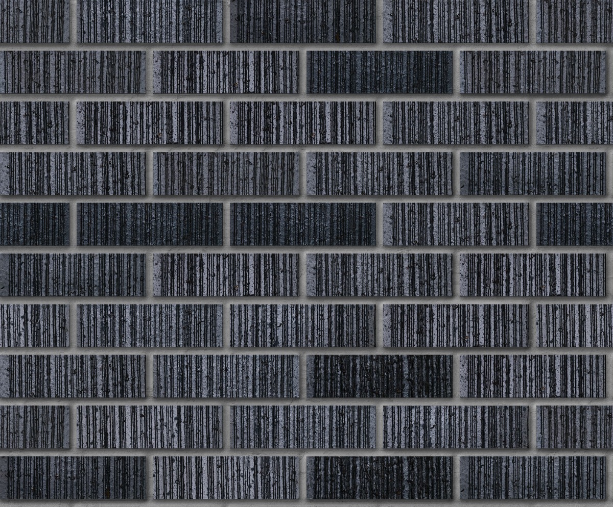 A seamless brick texture with manganese irosnpot vertical score thin brick modular units arranged in a Stretcher pattern