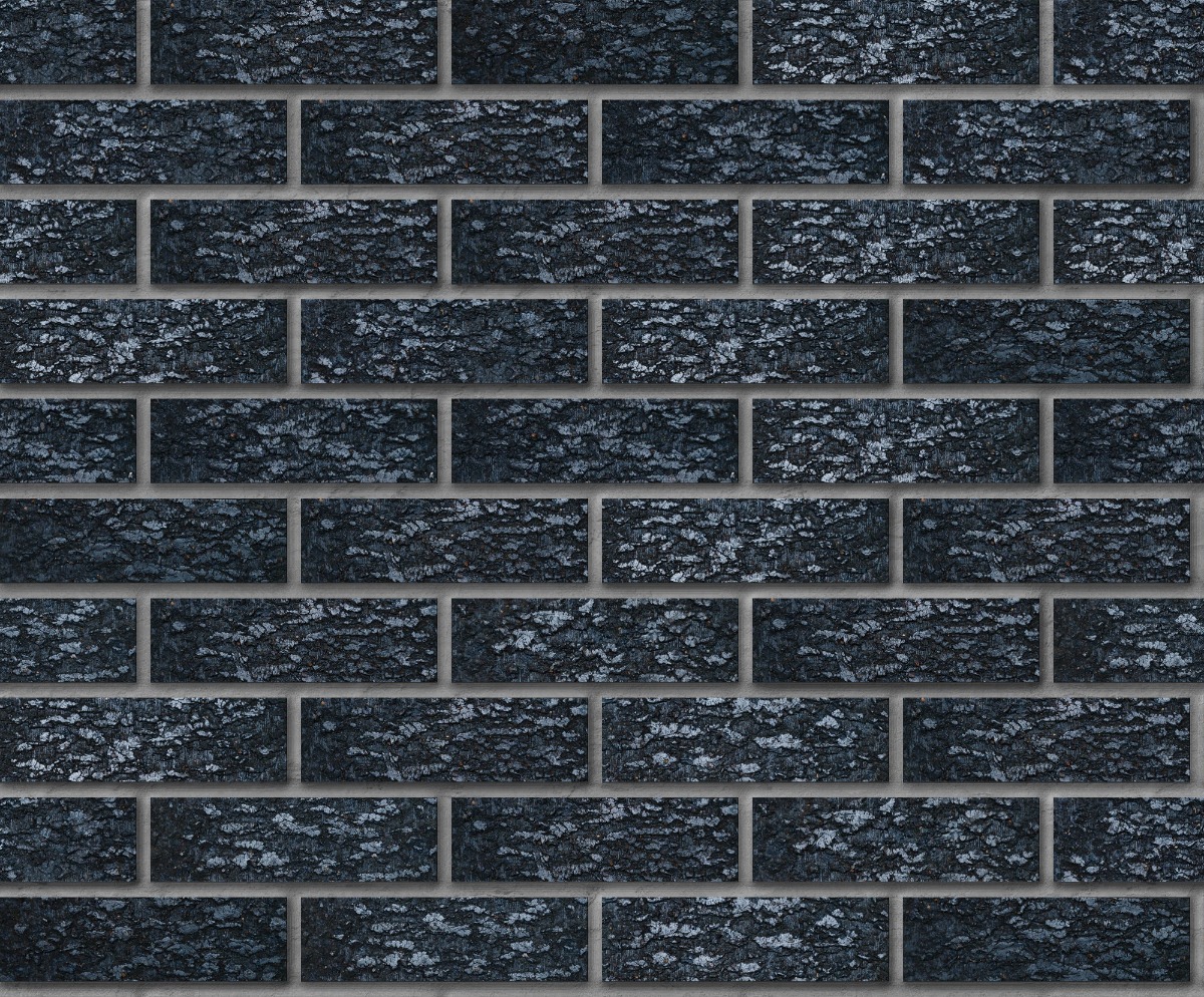 A seamless brick texture with medium ironspot matt thinbrick modular units arranged in a Stretcher pattern