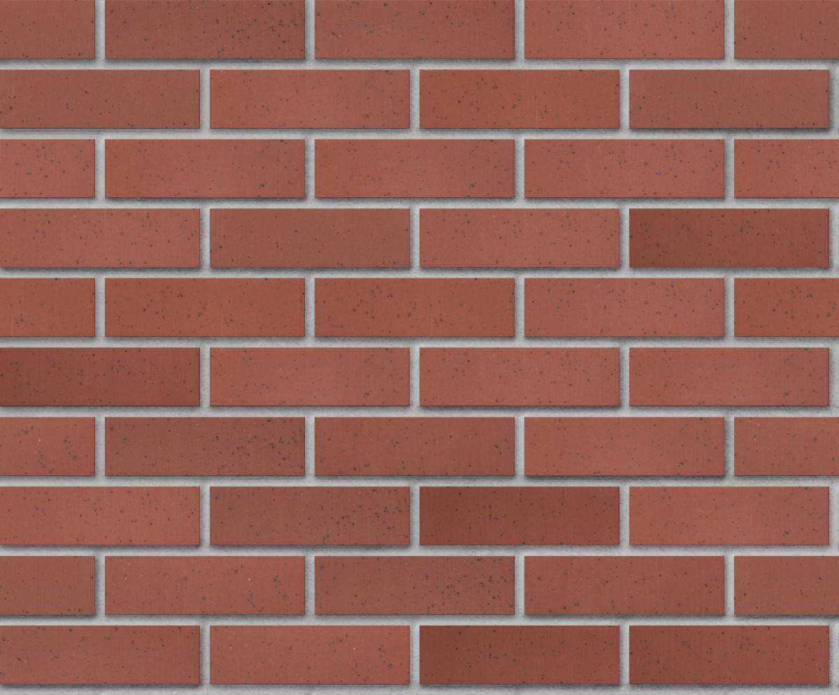 A seamless brick texture with red ironspot smooth thinbrick modular units arranged in a Stretcher pattern